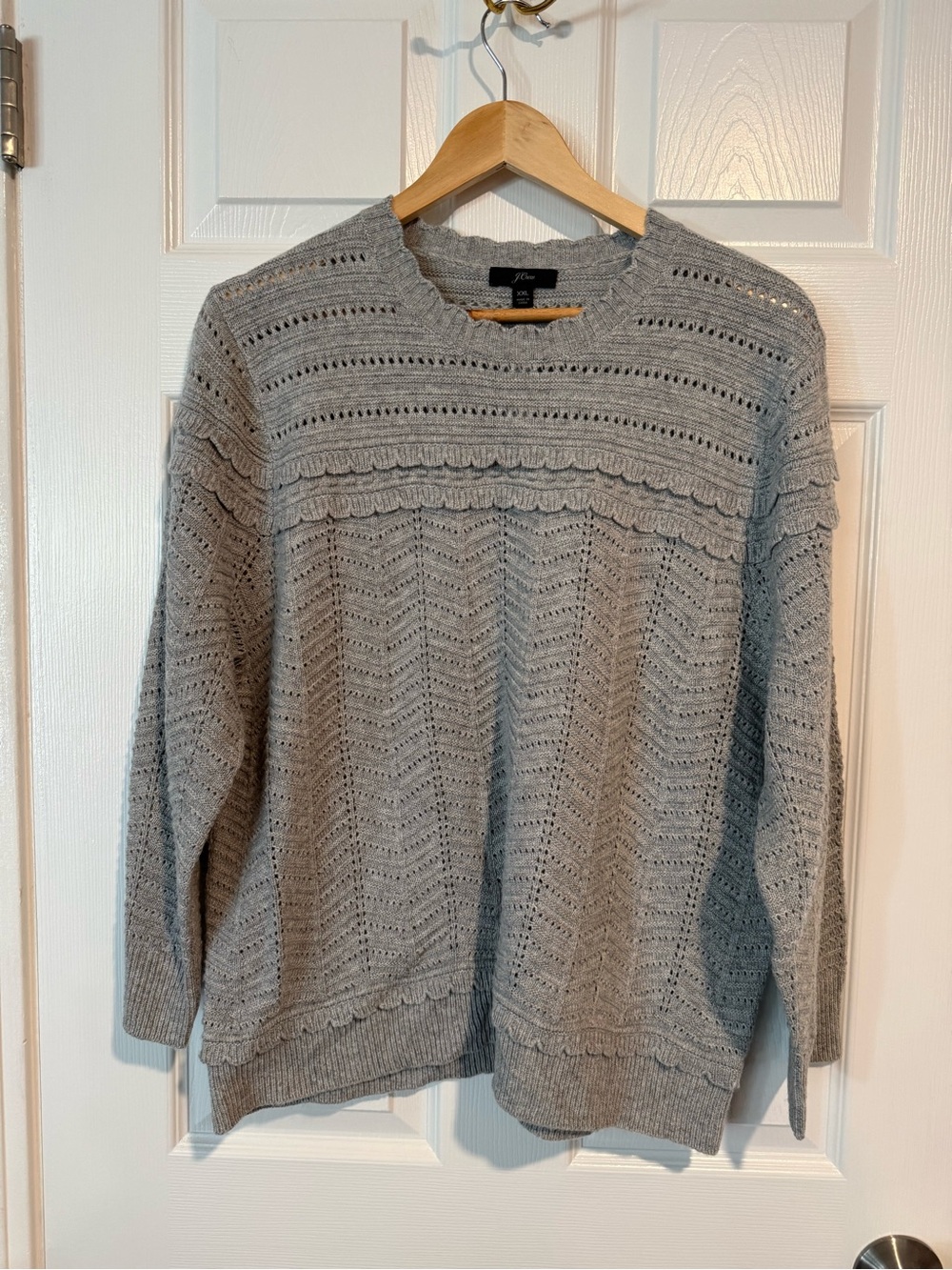 J. Crew Crewneck Scalloped Pointelle Sweater Ivory Size XXL